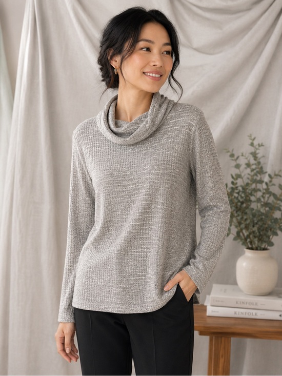 Sonoma Women's Heathered Green Cowl Neck Sweater