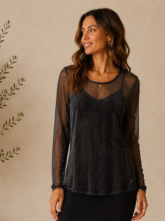 Victoria's Secret Black Sheer Sparkle Long-Sleeve Top