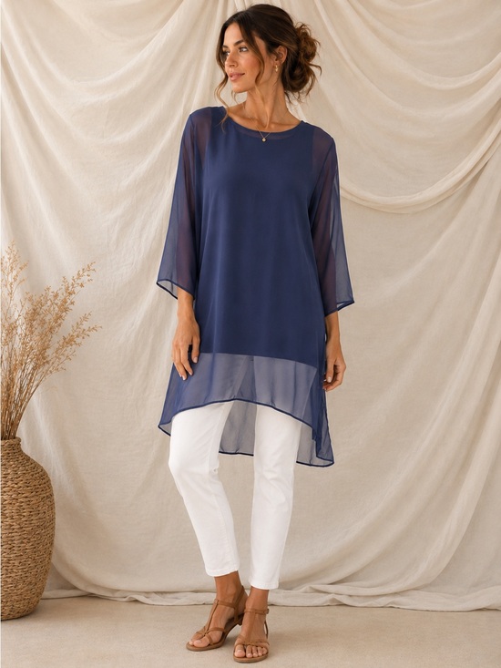 Alfani Navy Sheer Hi-Low Tunic