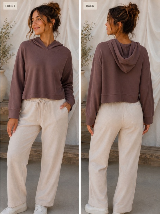 alida Brown Cropped Hoodie Top