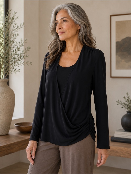 Coldwater Creek Black Draped Blouse