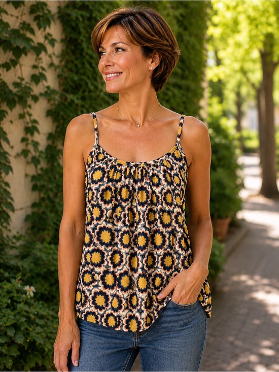 INC International Concepts Floral Print Spaghetti Strap Tank - Yellow Navy White