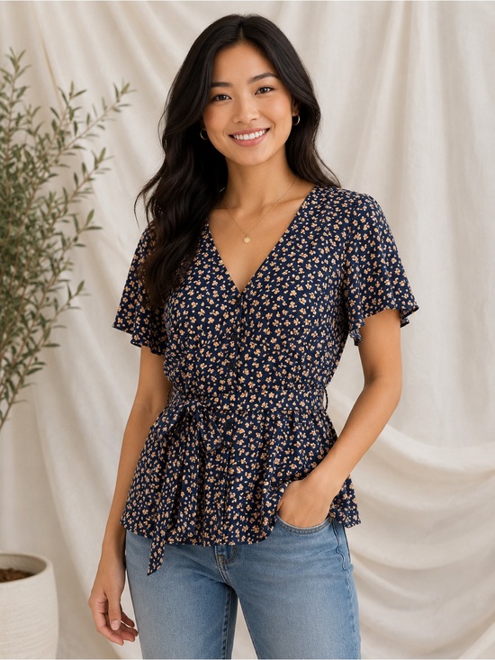 Blush J Blue Floral Flutter Sleeve Blouse