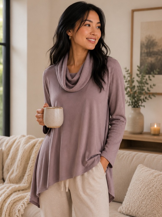 Deletta Taupe Cowl Neck Top
