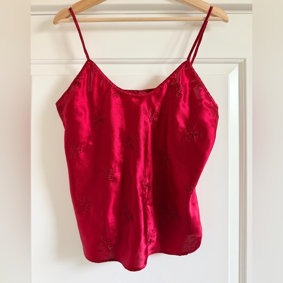 Red Satin Embroidered Camisole Top