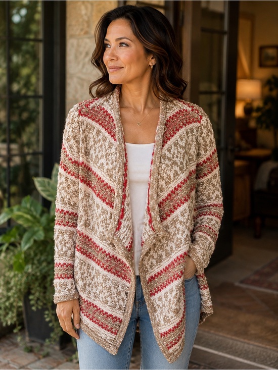 J. Jill Striped Knit Cardigan - Red and Brown