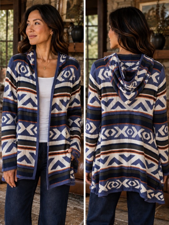 Live and Let Live Geometric Cardigan - Blue, White, Orange