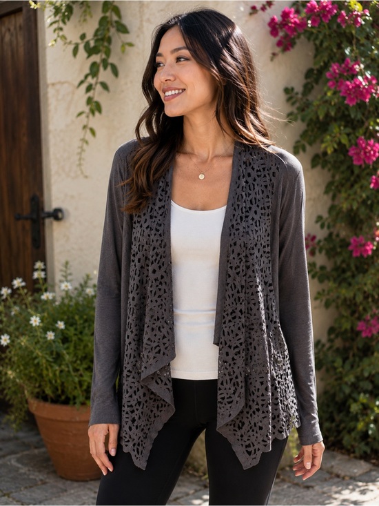 Elegant Black Open-Front Laser Cut Jacket