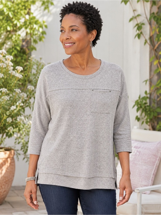 Calvin Klein Jeans Heather Gray 3/4 Length Sleeve Top