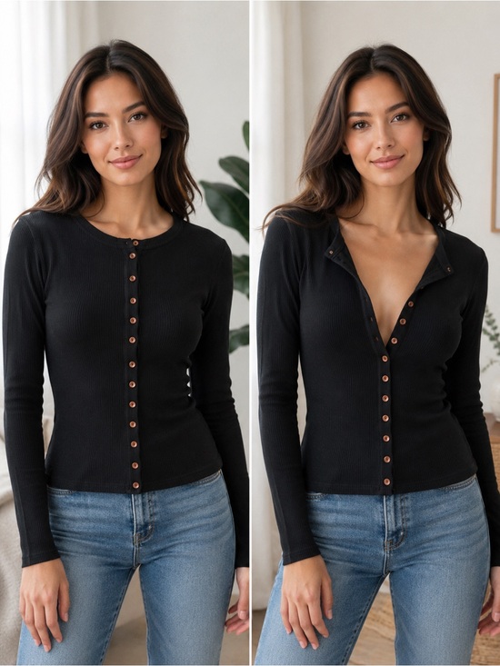 Black Button-Up Women's Top
