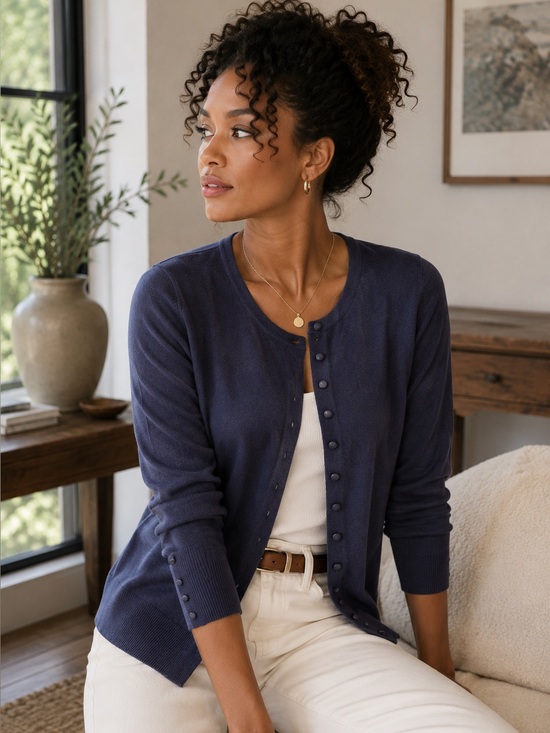 Grace Navy Blue Button-Up Cardigan