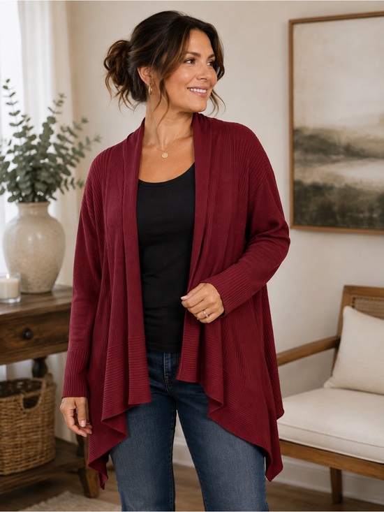 PattyBoutik Deep Red Open Front Cardigan