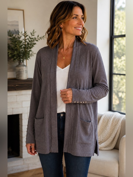 JM Collection Charcoal Knit Cardigan