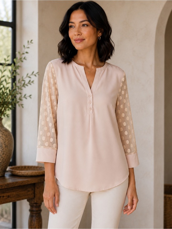 Women's 3/4 Length Sleeve Blouse, Beige