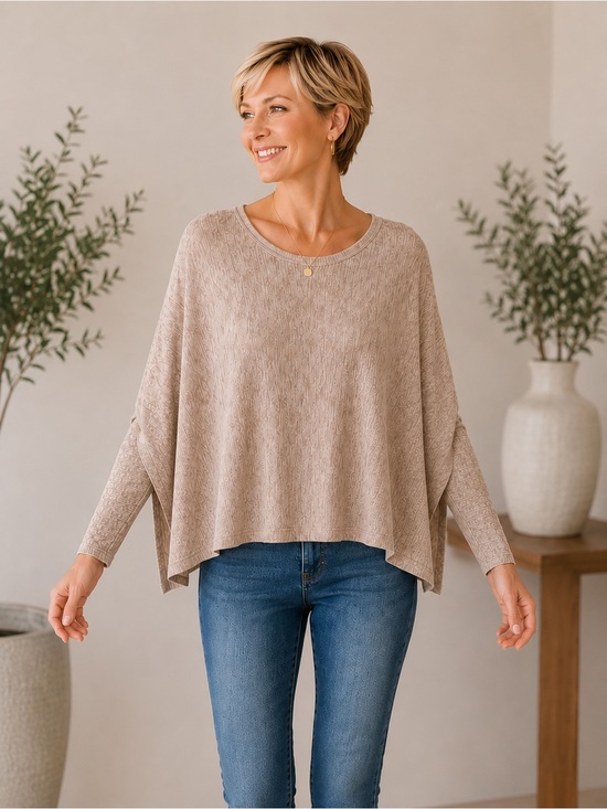 Knox Rose Taupe Scoop-Neck Dolman Poncho Sweater