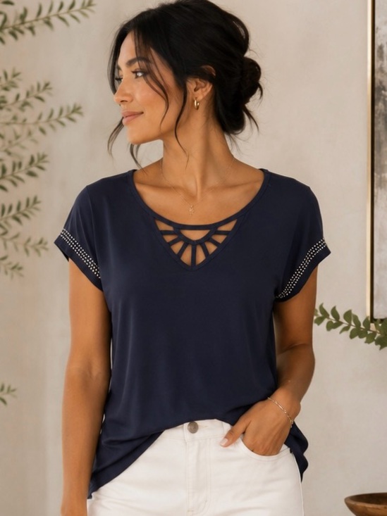 Diana Belle Navy Top with Cutout Detail
