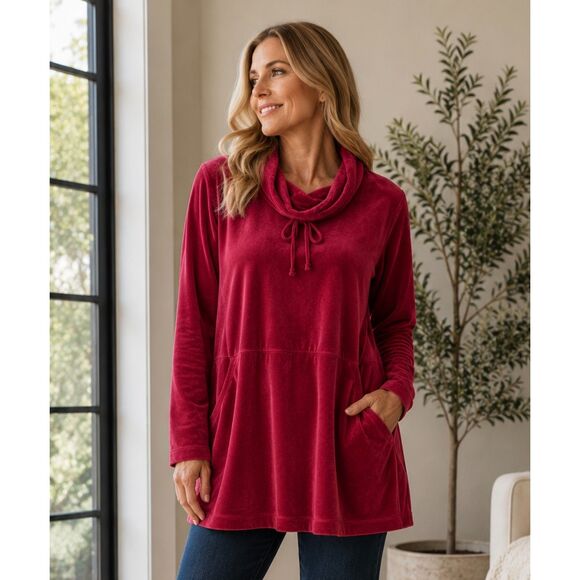 J. Jill Red Cowel Neck Long Sleeve Tunic