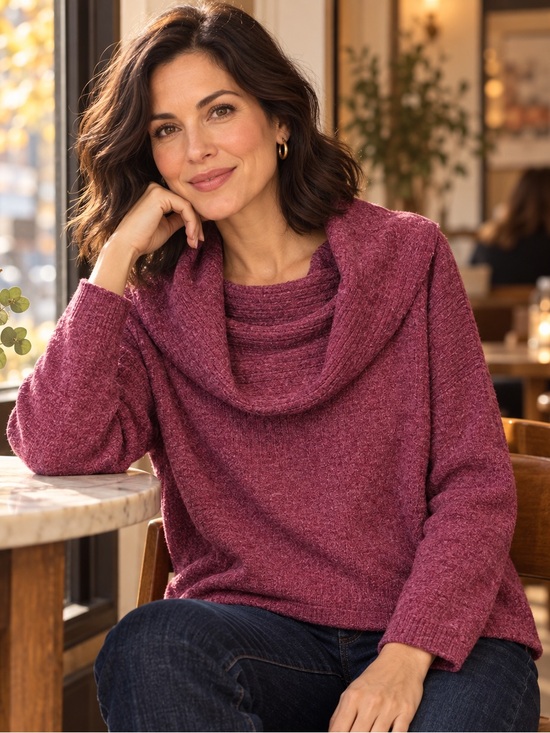 ANNA KAY Burgundy Draped Cowl-Neck “Liberty” Sweater