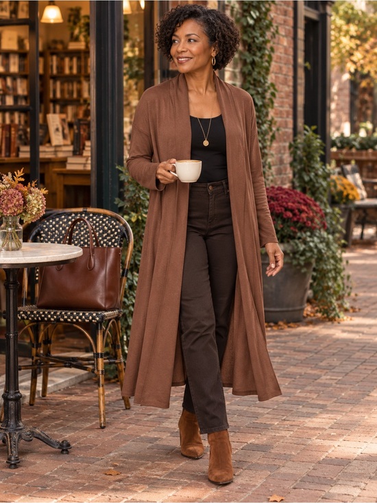 MELLODAY Brown Long-Length Cardigan