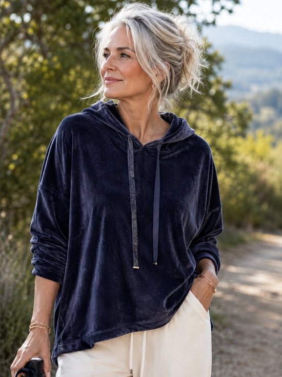 Chico's Navy Blue Velour Hoodie