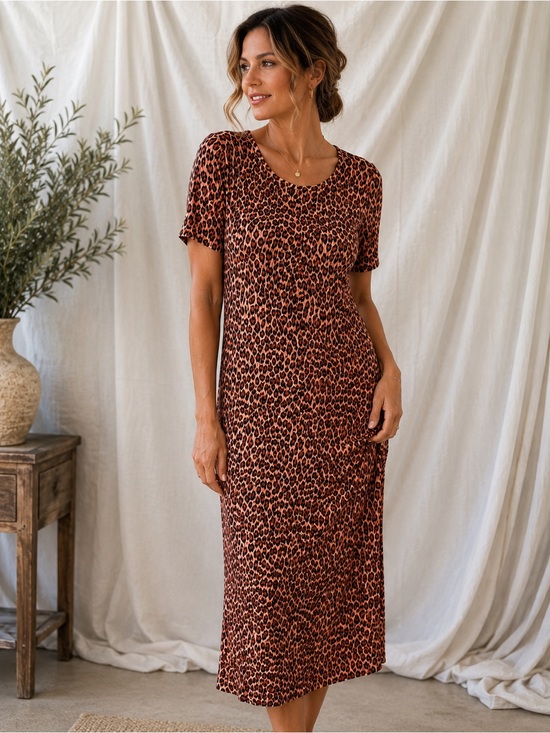 Zara Leopard Print Midi Dress NWOT