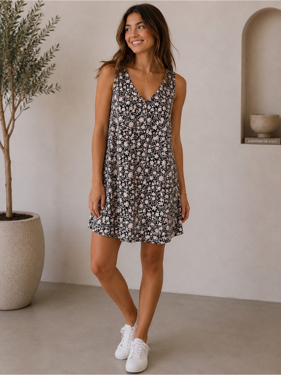 GAP Black and Blush Floral Print Sleeveless Dress