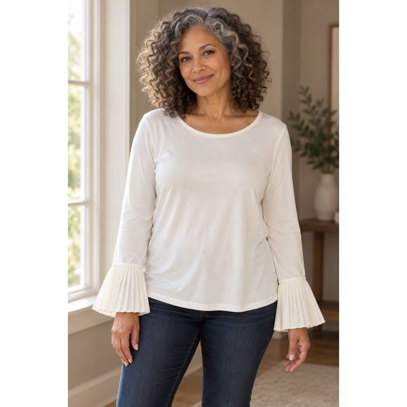 Chico’s Cream Long Sleeve Top with Pleated Cuff Bell Sleeves