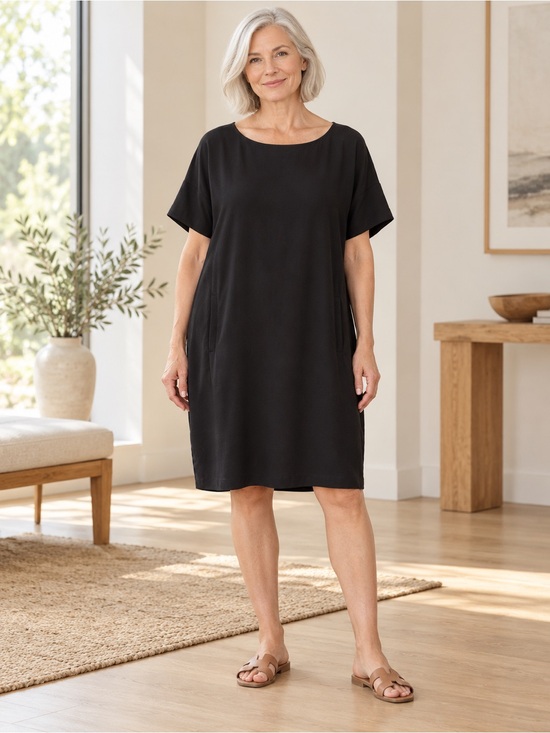 Eileen Fisher Black Short-Sleeve Shift Dress