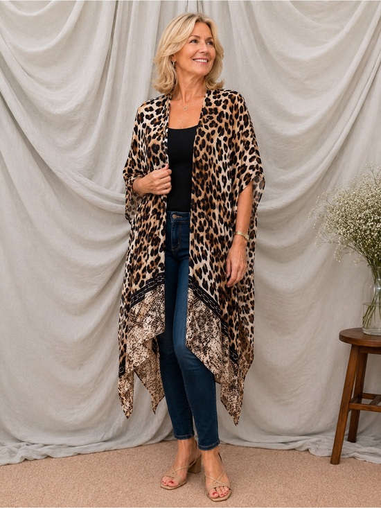 Chico’s Leopard Print Open Front Kimono