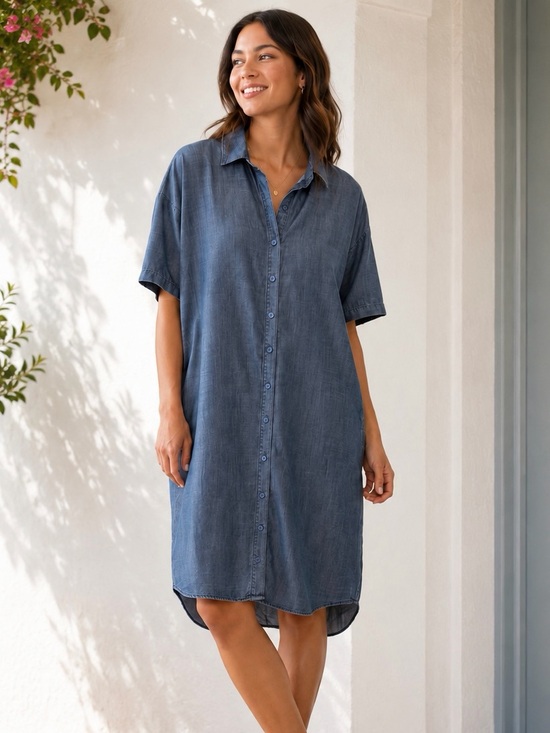 Chico's Tencel Denim Blue Button-Front Shirt Dress