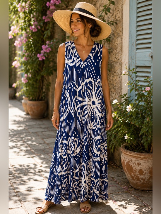 Chico's Blue and White Floral Print Dress