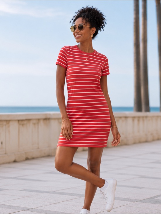 Old Navy Orange and White Striped Mini Dress