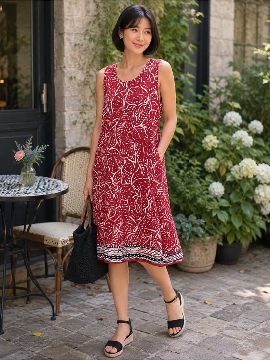 Chico's Red and White Patterned Midi Dress