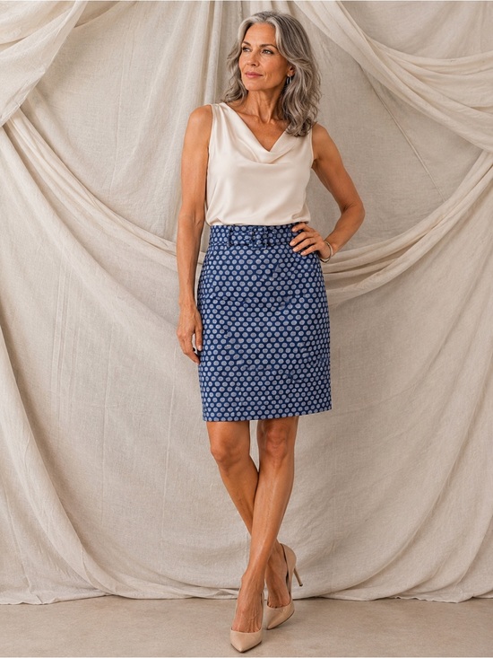 LOFT Navy Polka Dot Pencil Skirt