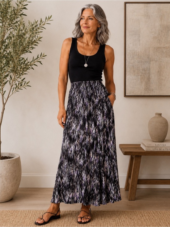 Chico's Black and Purple Abstract Maxi Skirt