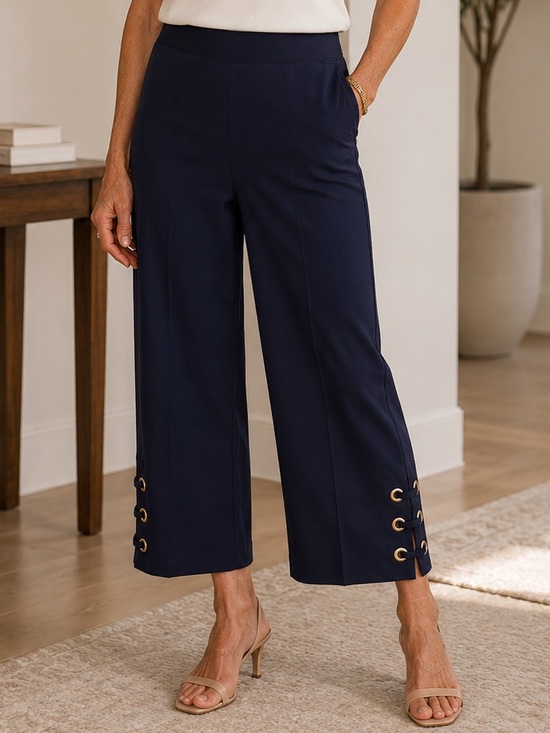 Chico's Navy Cropped Wide-Leg Pants with Grommet Hem