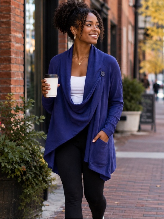 Chico's Zenergy Deep Blue Drape Cardigan