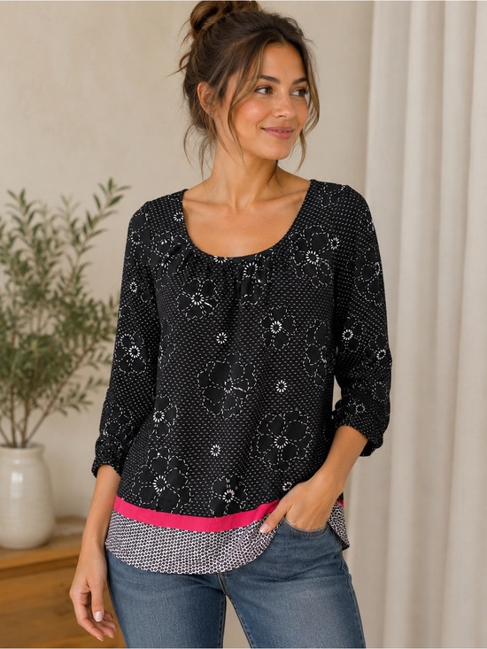 Ann Taylor Black and Pink Floral Top