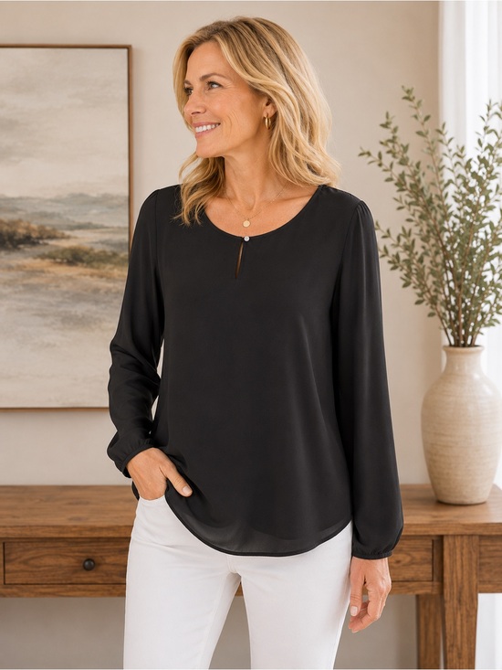 Chico’s Elegant Black Flowy Blouse
