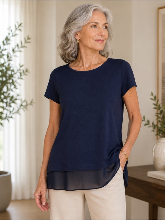 Chico's Navy Short-Sleeve Layered-Hem Tee