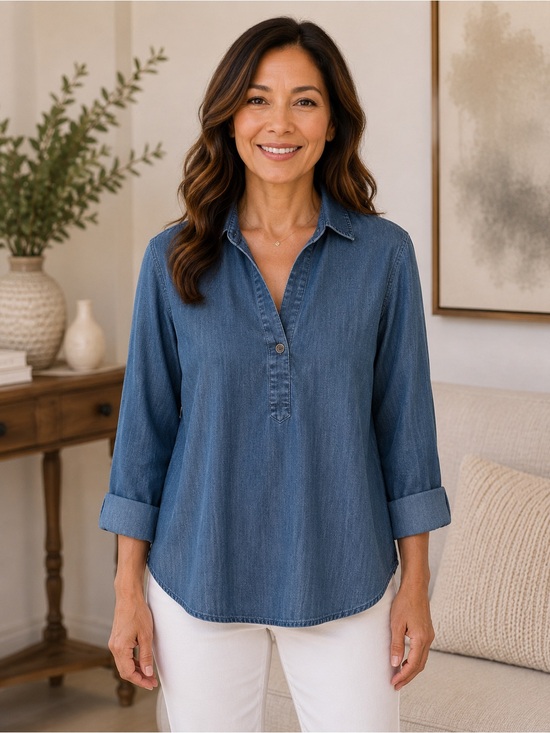 Chico's Indigo Denim Tencel Blouse