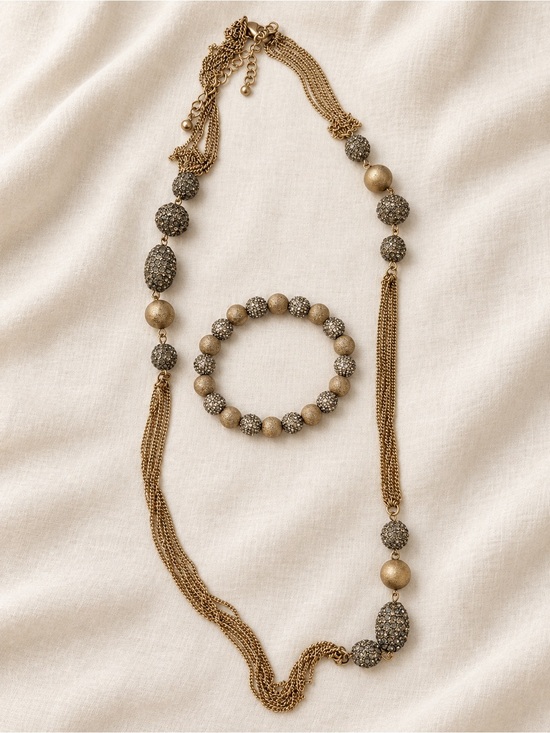 Elegant Gold and Silver Beaded Necklace and Bracelet Set