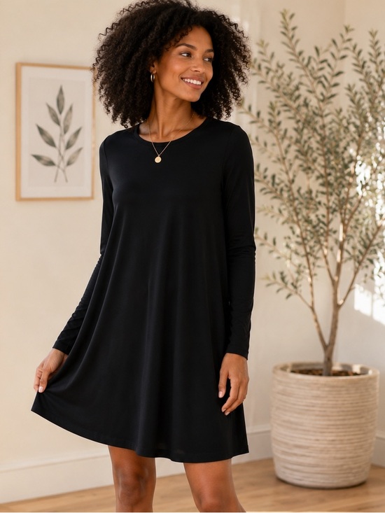 Old Navy Black Long-Sleeve Swing Dress