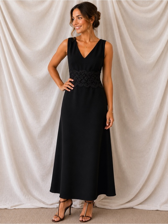 Ann Taylor Classic Black Dress w/ Lace Bodice