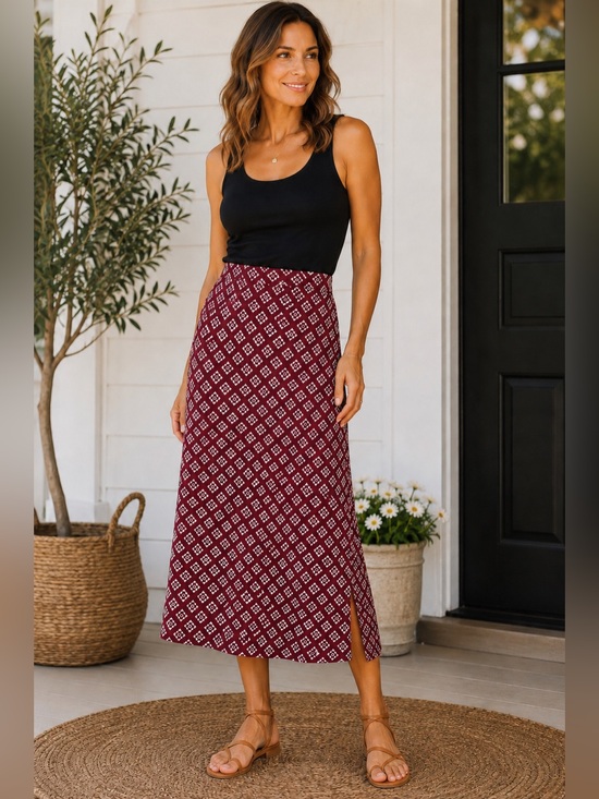 Halogen Burgundy Printed Maxi Skirt