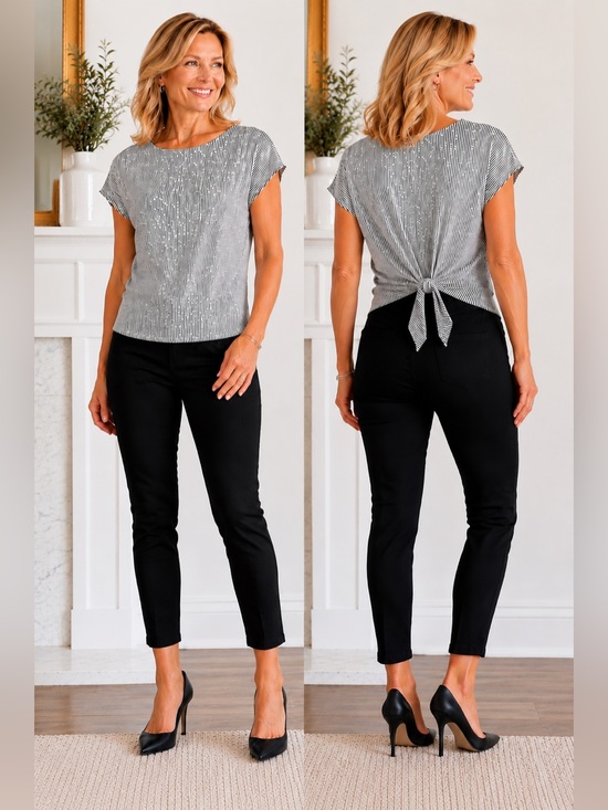 Apt. 9 Striped Black and White Tie Sash Top