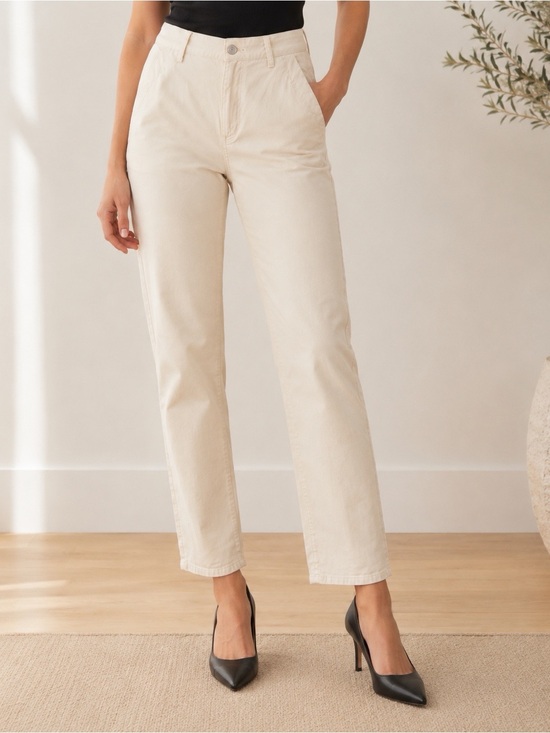 PAIGE Lenzing Cream High-Rise Straight Leg Pants
