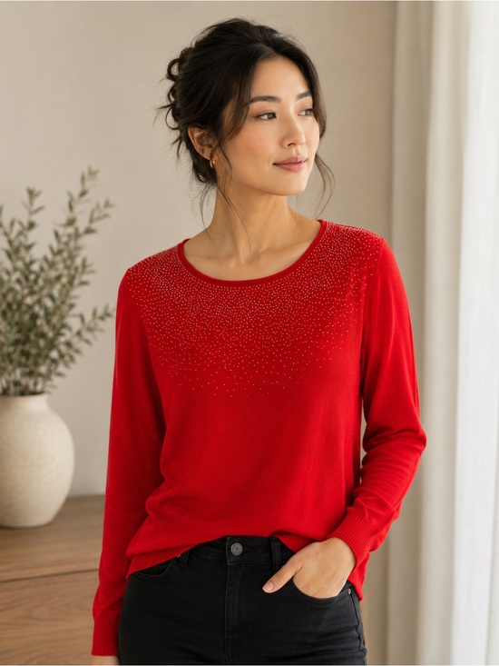Calvin Klein Red Women's Sweater with Studded Detail