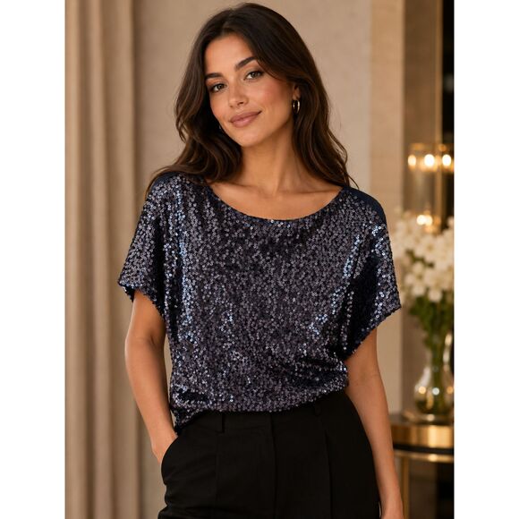 Jennifer Lopez Navy Blue Sequin Blouse