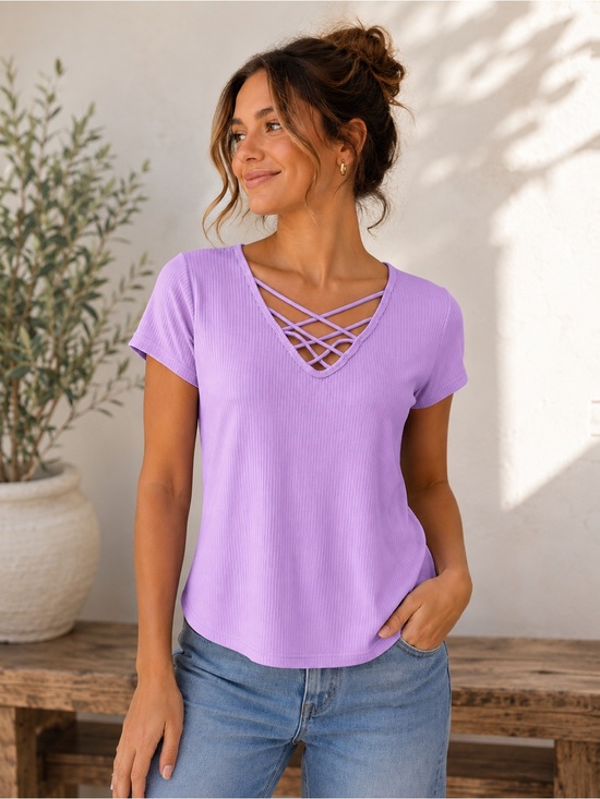 Hollister Light Purple Crisscross V-Neck Tee